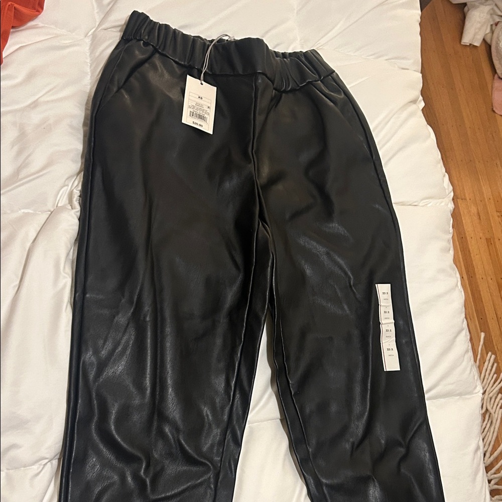 Black Faux Leather Jogger Bottoms